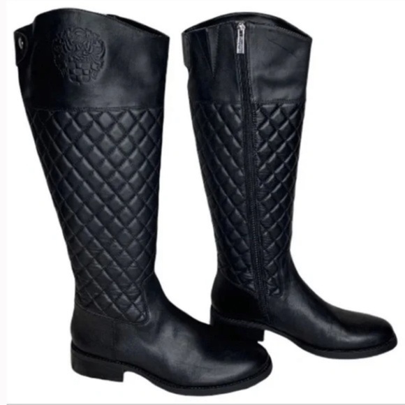 Vince Camuto Faya Black Quilted Leather Riding Knee High Boots size 6 - Picture 1 of 12